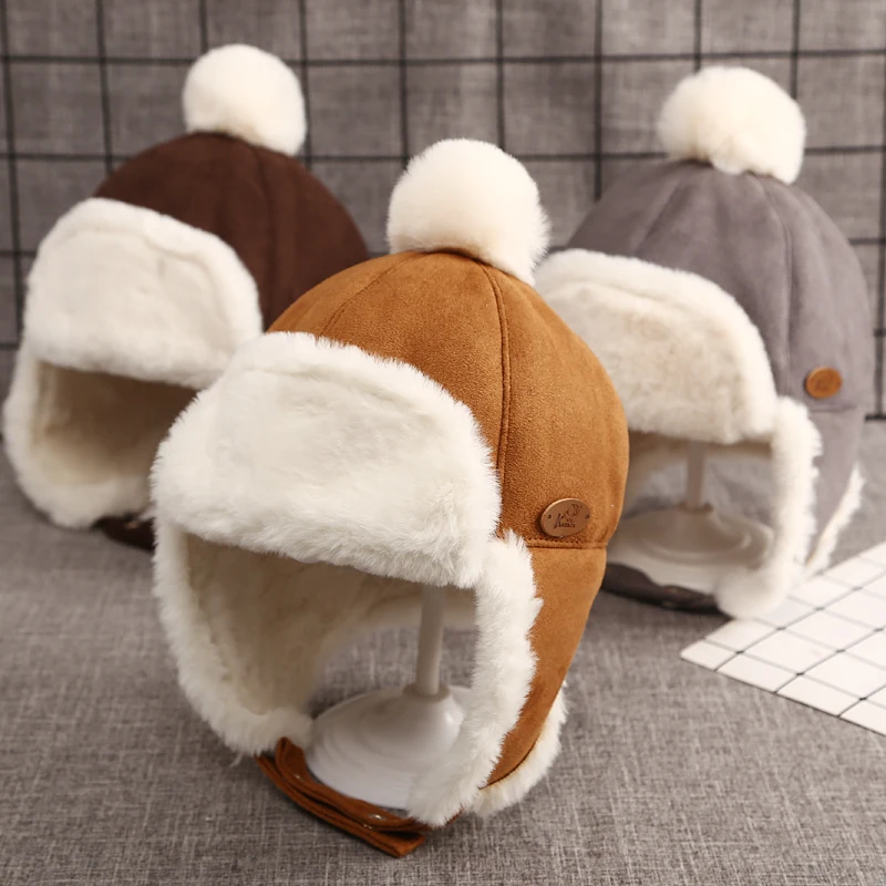 Winter Children\'s Warm Hat For Boys And Girls Thick Plush Ear Protection Lei Feng HatDark Coffee