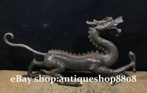 Chinese Folk  Pure Bronze Fengshui Dynasty Zodiac Year Animal Dragon Statue