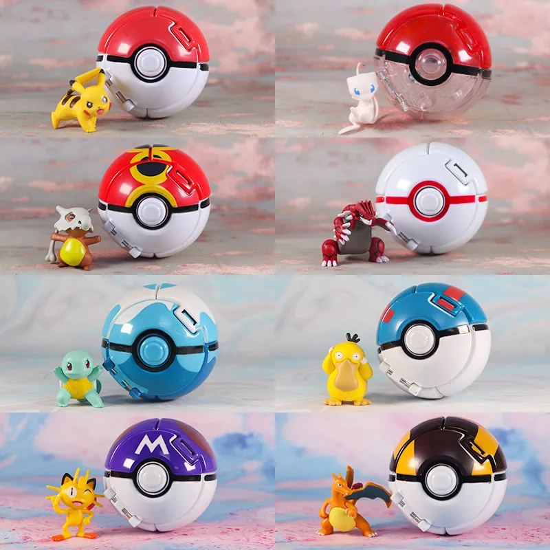

Elf Pokemon Ball Toy Anime Figure Pikachu Eevee Mew Charizard Poke Ball Small Pocket Monster Figurine Pokeball Children Gift