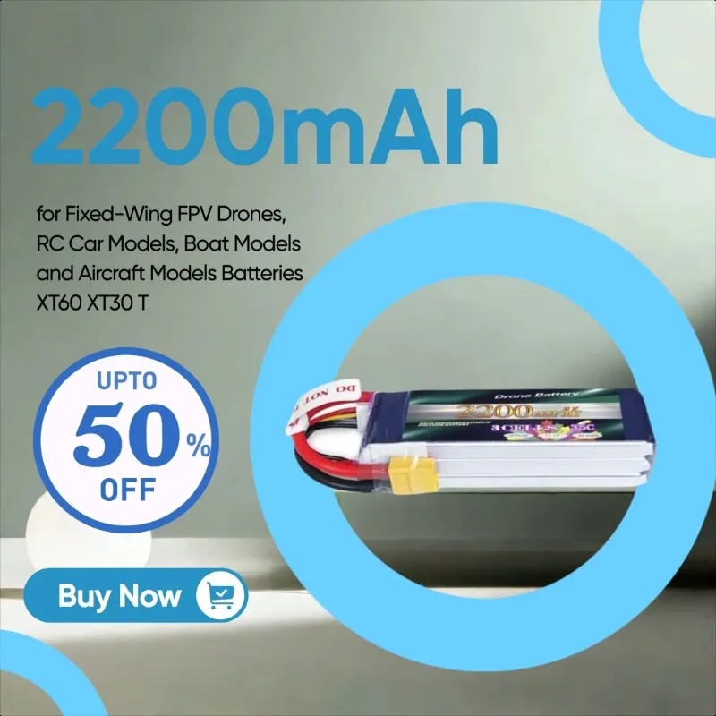 

2200mAh 35C Rechargeable Battery for Fixed-Wing FPV Drones, RC Car Models, Boat Models and Aircraft Models Batteries XT60 XT30 T