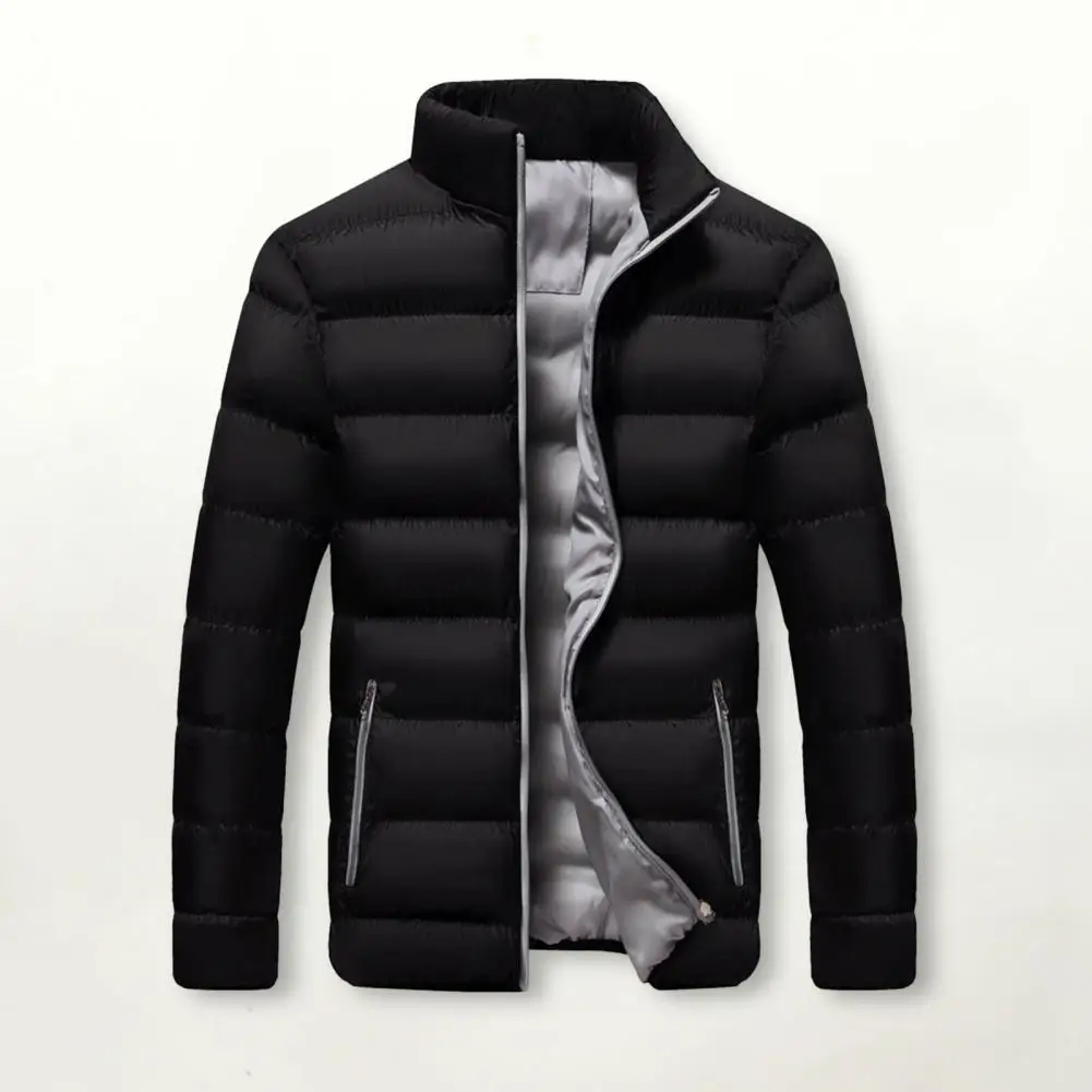 Men Long Sleeves Jacket Stylish Men's Cotton Jacket Warm Winter Coat With Stand Collar Zipper Pocket Loose Fit For Autumn