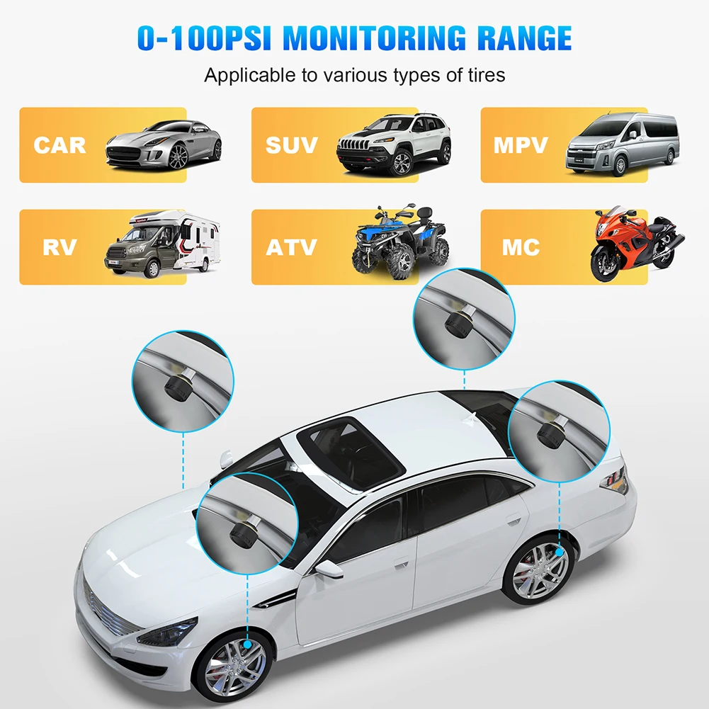 2/4 szt. Samochodowy system monitorowania ciśnienia w oponach TPMS wyświetlacz telefonu kompatybilny z Bluetooth 5.0 akcesoria do systemu monitorowania ciśnienia w oponach