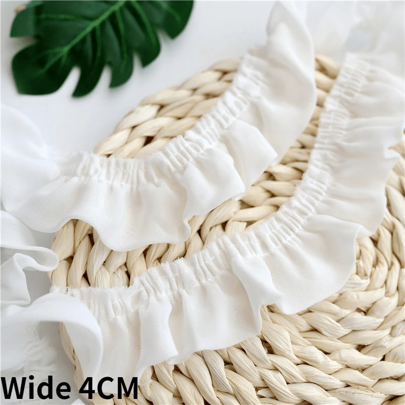 

4CM Wide Double Layers White Chiffon Lace Fabric Ribbon Frills Needlework Ruffles Fringe For Sewing Dress Collar Trim DIY Craft