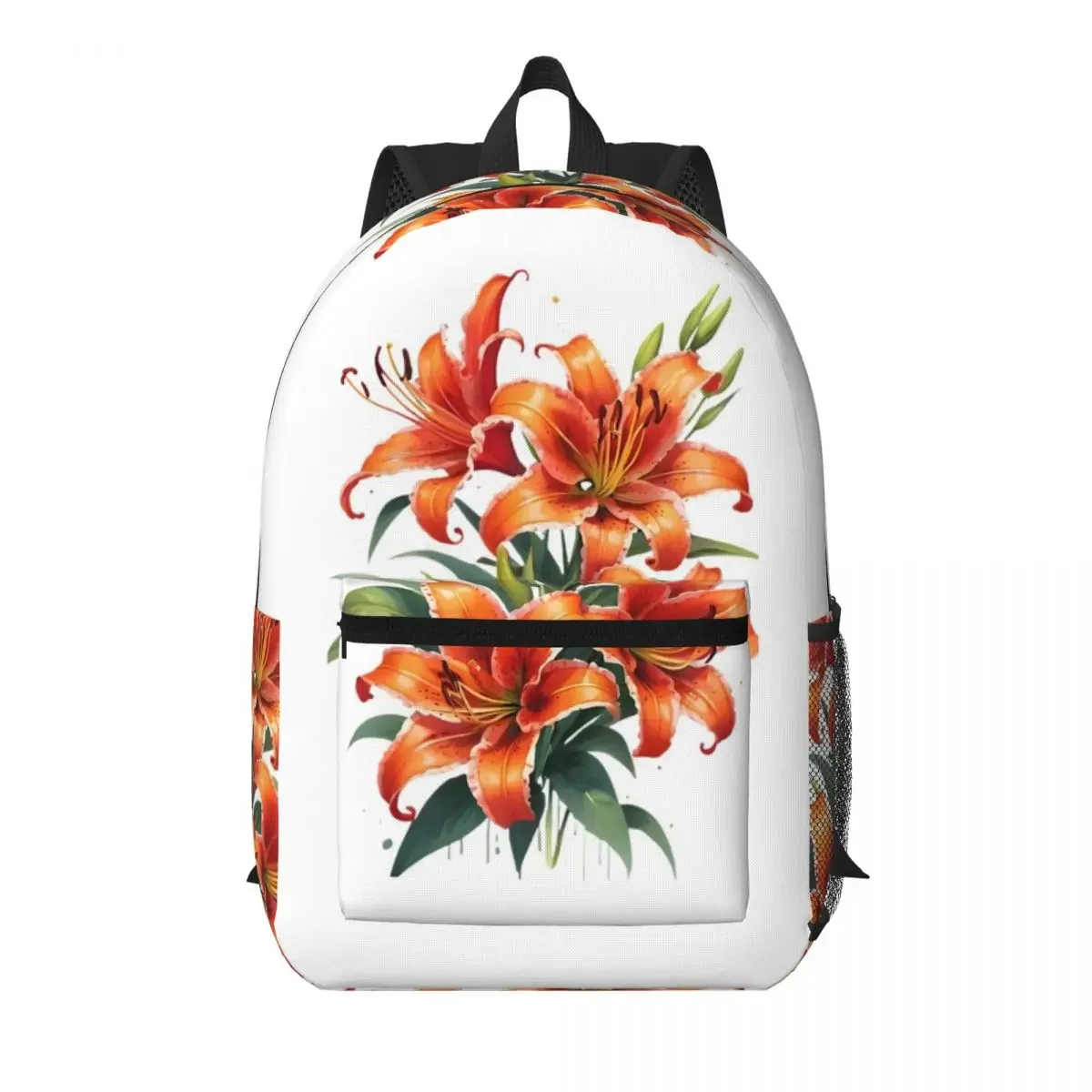 Lily Flowers Realistic Illustration Style Student Backpack School Bag Hiking Travel Daypack for Boys Girls Bookbag Shoulder Bags