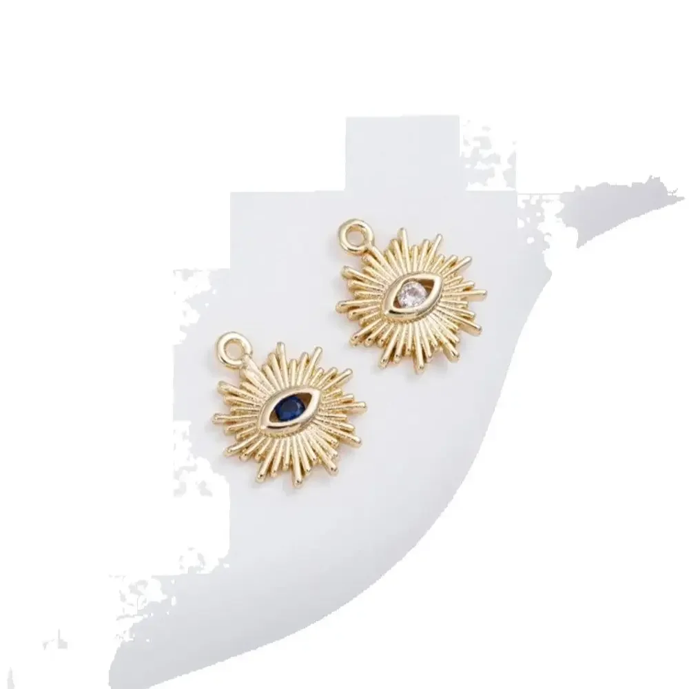14K Gold-inlaid Zirconium Sun Eye Pendant Handmade DIY Jewelry Small Charms for Earring Bracelet K555