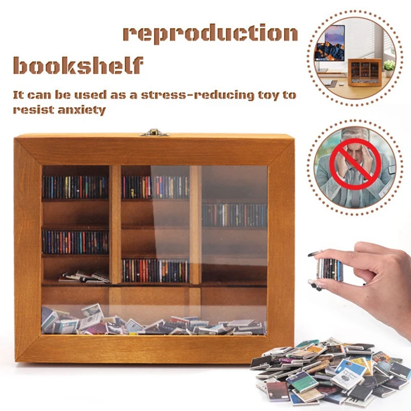 Creative Anti-Anxiety Bookshelf With 400 Books Miniature Library Wooden Bookshelf Fidget Toys Shake Away Your Anxiety Creative