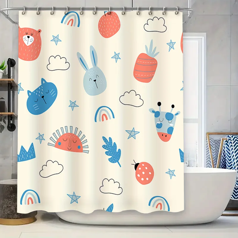 

New arrival colorful animal pattern bathroom curtains waterproof fabric shower curtain kids cartoon print home decor bath rug li