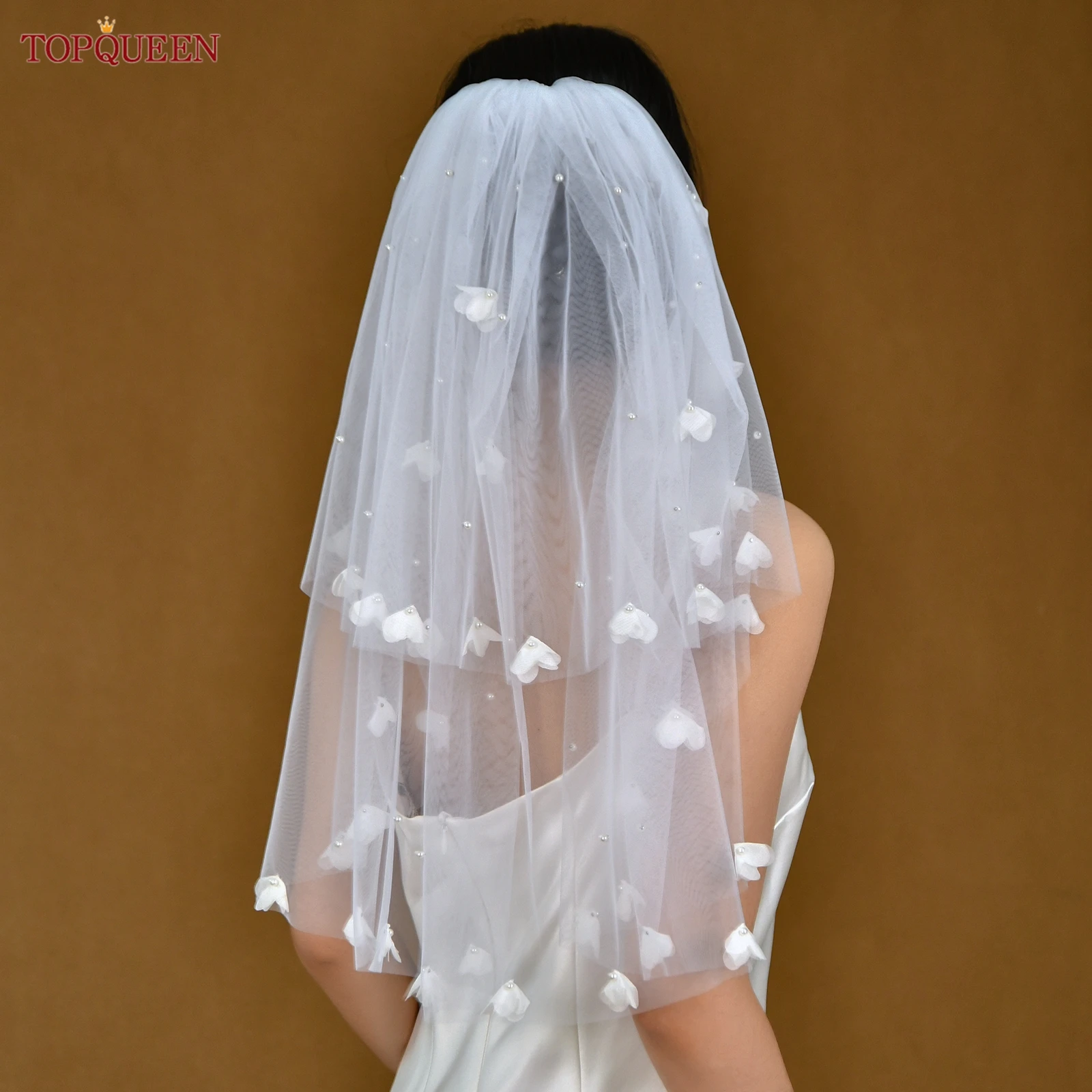 

TOPQUEEN M101 Европа и США, маленький свежий белый жемчужный цветок, короткий элегантный помпезный свадебный головной убор, фата