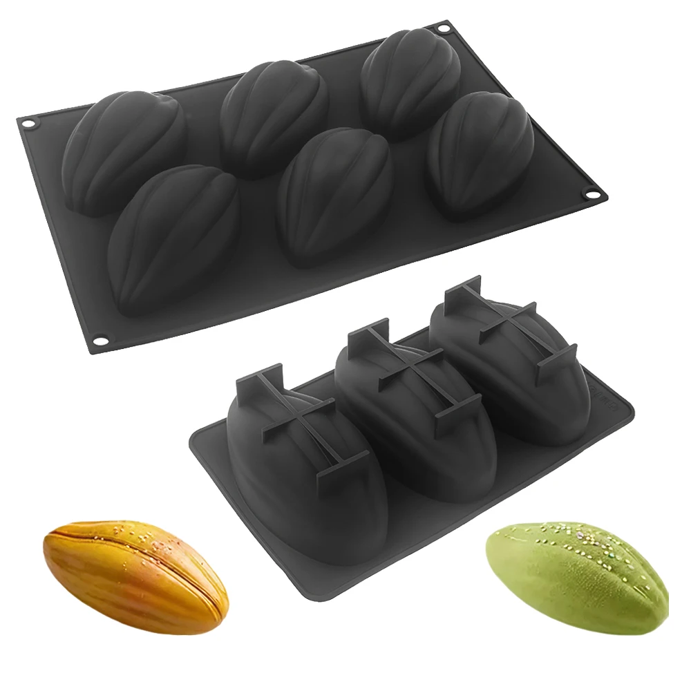 3 or 6-Cell Cocoa Pod Design Cake Baking Mold Food Grade Silicone Mousse Mould Chocolate Dessert Bakeware Kitchen Tools