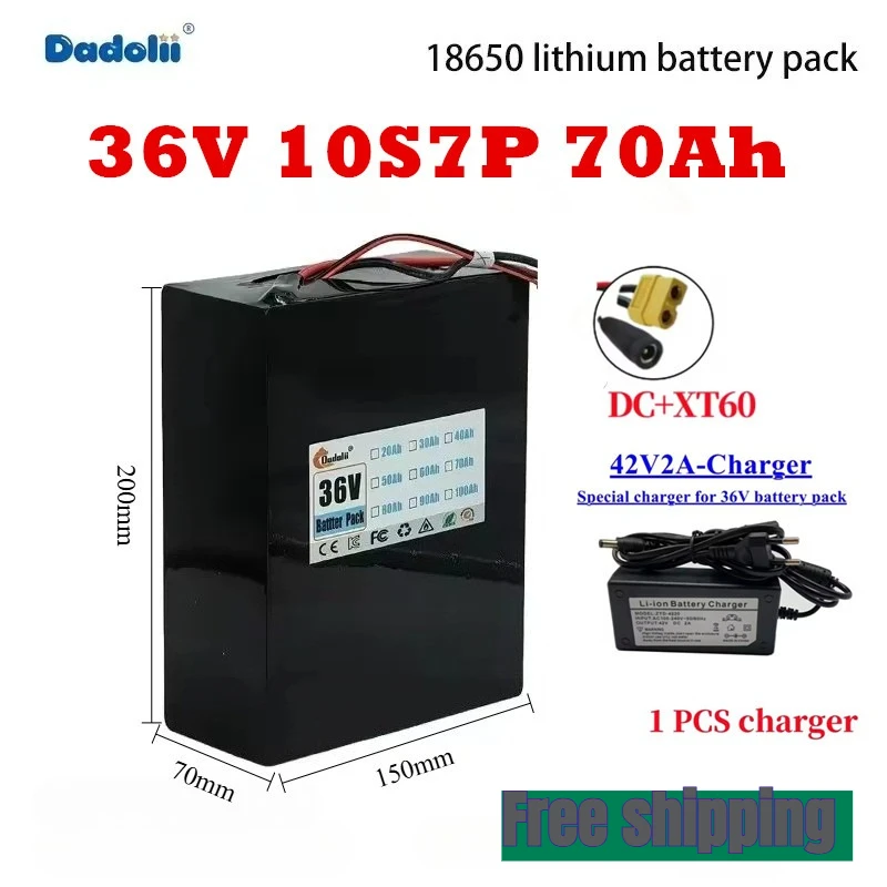 

10S7P 36V70Ah high-capacity lithium battery pack, new battery cells with long lifespan and stable performance