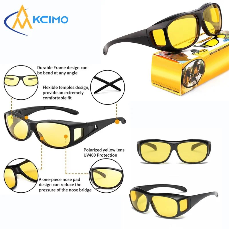 Polarized Night Driving Glasses with Yellow HD Lenses, Anti-Glare Night Vision Glasses for Men Women, Reduce Headlight Glare