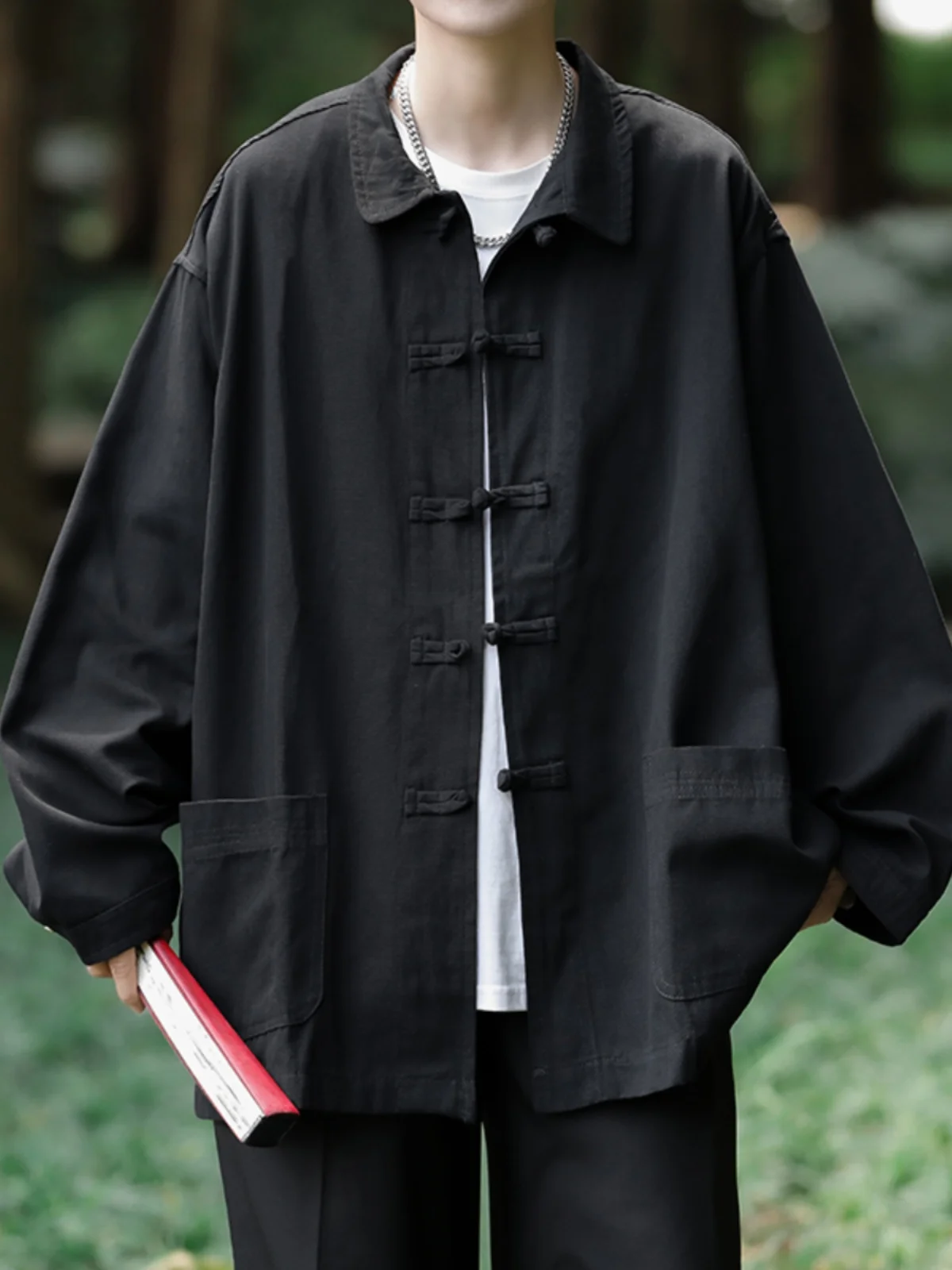 

New Chinese Sle Button up irt Long Sve Men's Casual irt Autumn Design Trendy Tang Suit Jaet Loose Fit Youth Faion