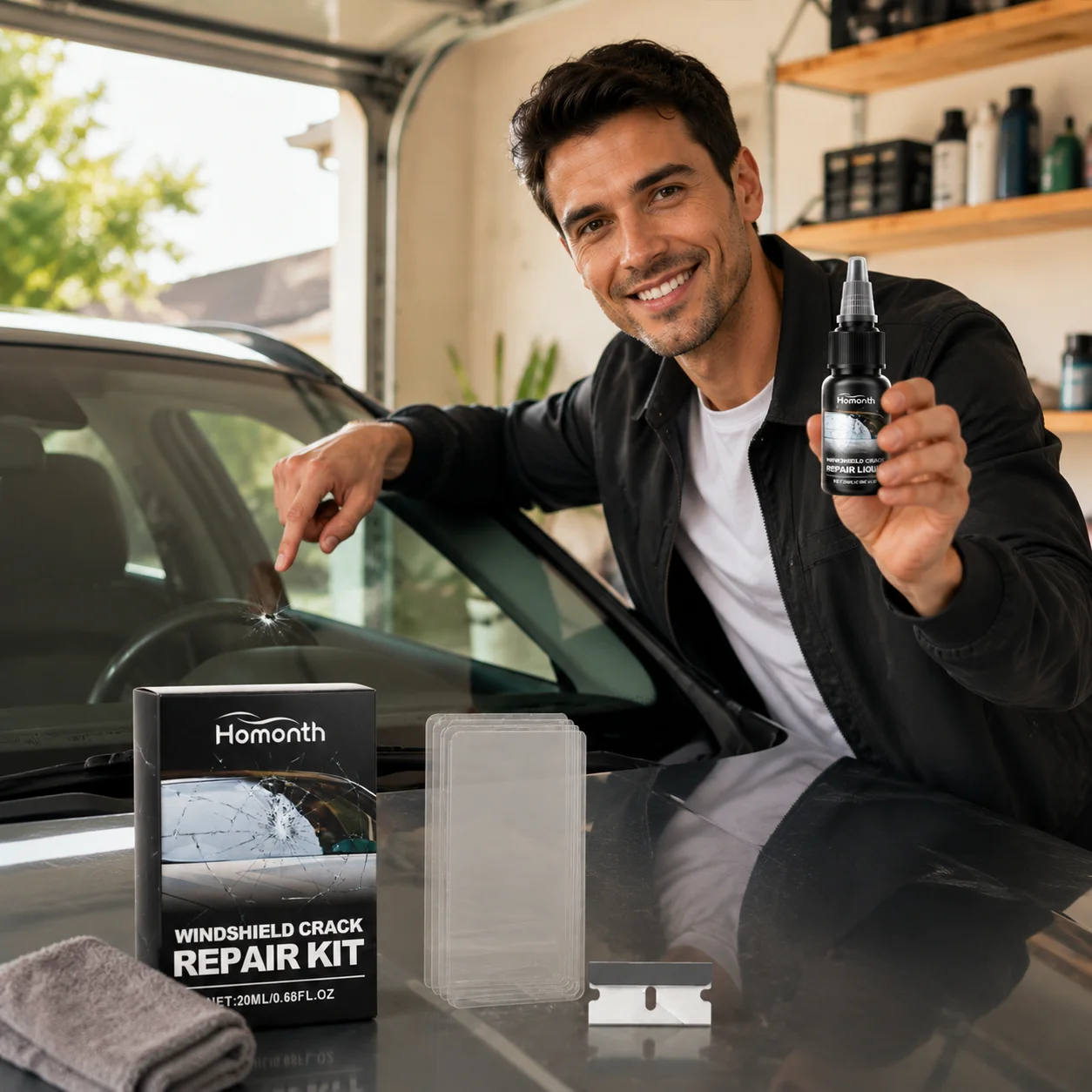 Homonth Windshield Crack Repair Kit Crack Repair Strong Bonding Waterproof & Moisture‑proof DIY Operation Auto Glass Repair Kit