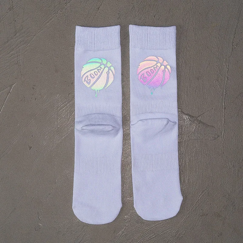 Reflective socks thin mid-tube socks high tube sweat-absorbent combed cotton basketball sports socks