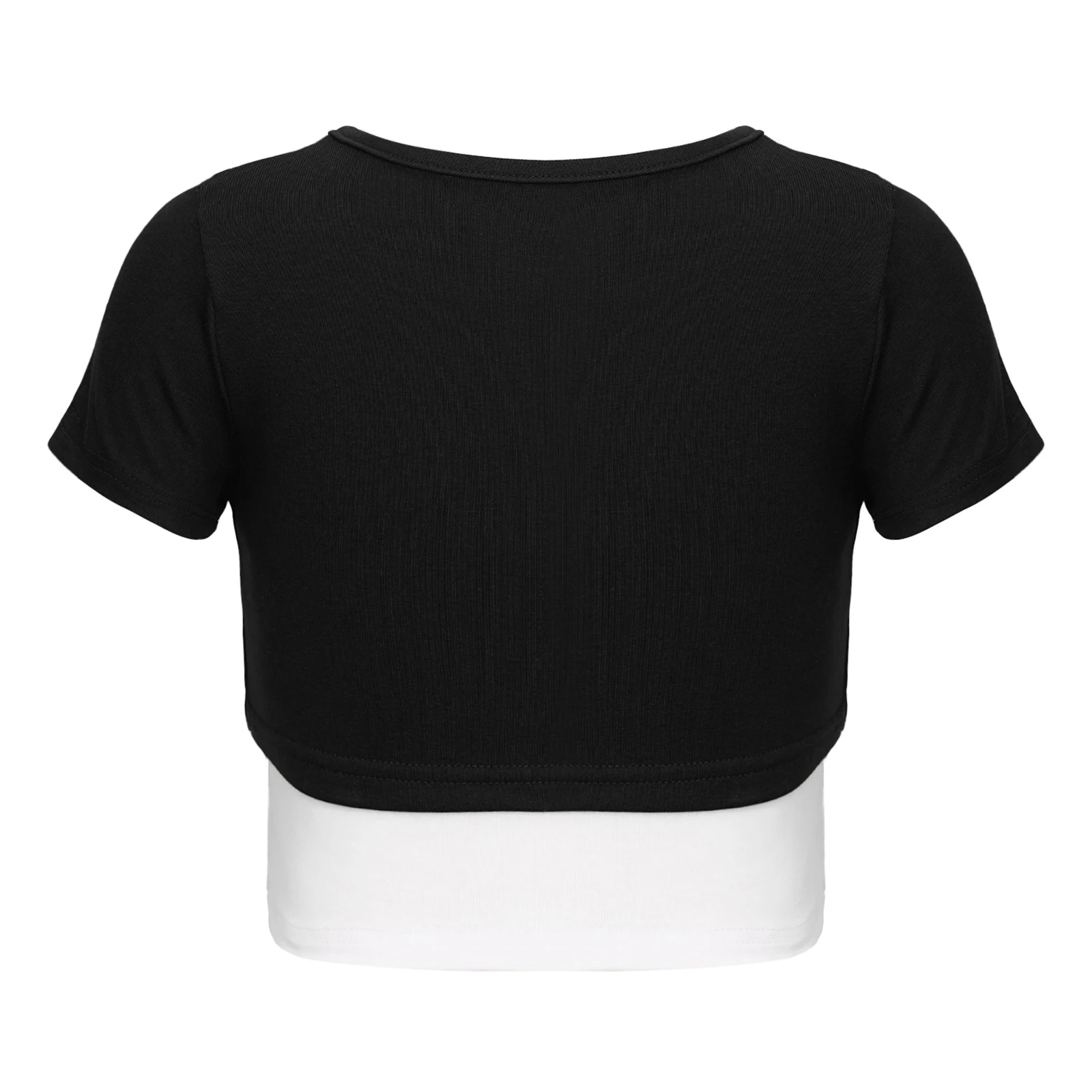 Kids Girls Hip-Hop Dance Costumes Fashion Color Block Crop Top Letter Print Round Neck Short Sleeve T-shirt for Skateboarding