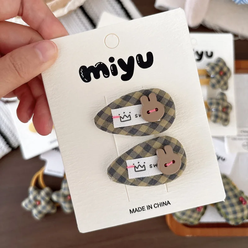 Hair Clip Scrunchie Plaid Star Yellow Brown Cute Kids Girls Early Fall Daily Wear Fun Hair Accessory Soft Fabric Small