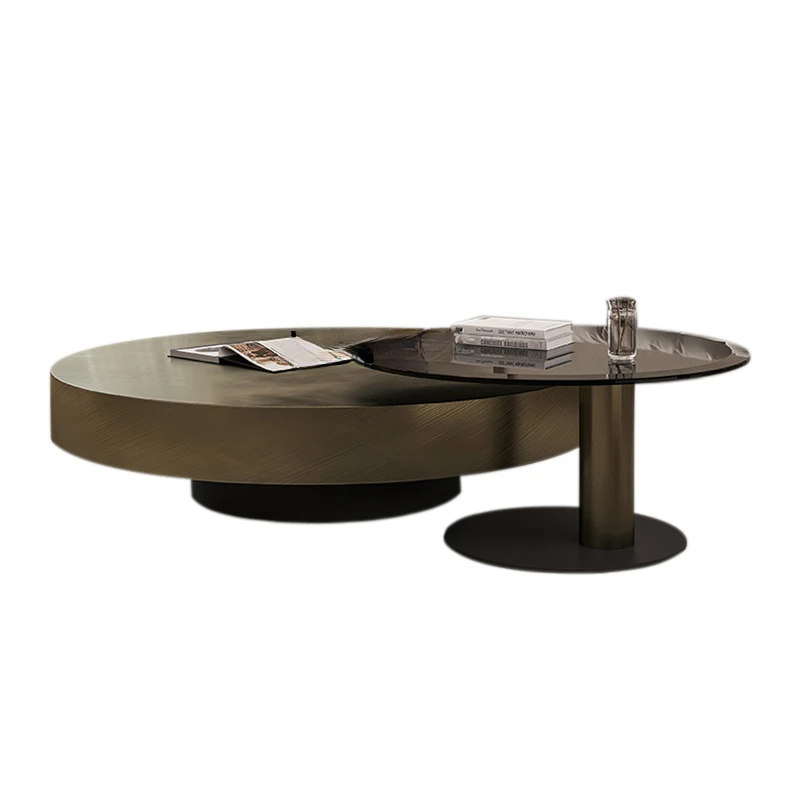 

Coffee Table Minimalist Small Apartment round Tea Table Bronze Living Room round Brushed Stainless Steel Coffee Table