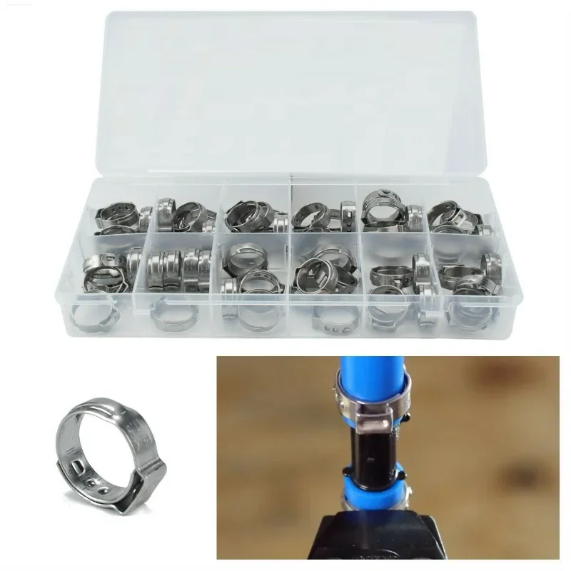 70PCS Rvs Enkele Oor Slangklem met Tang Traploze Aanscherping Ring Krimpen Pex buis Klemmen Fastene