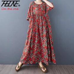 Vestido Feminino Oversized Korea Summer New Floral Women Dress Retro Casual Loose Cotton Ladies Print Long Dresses Ropa De Mujer