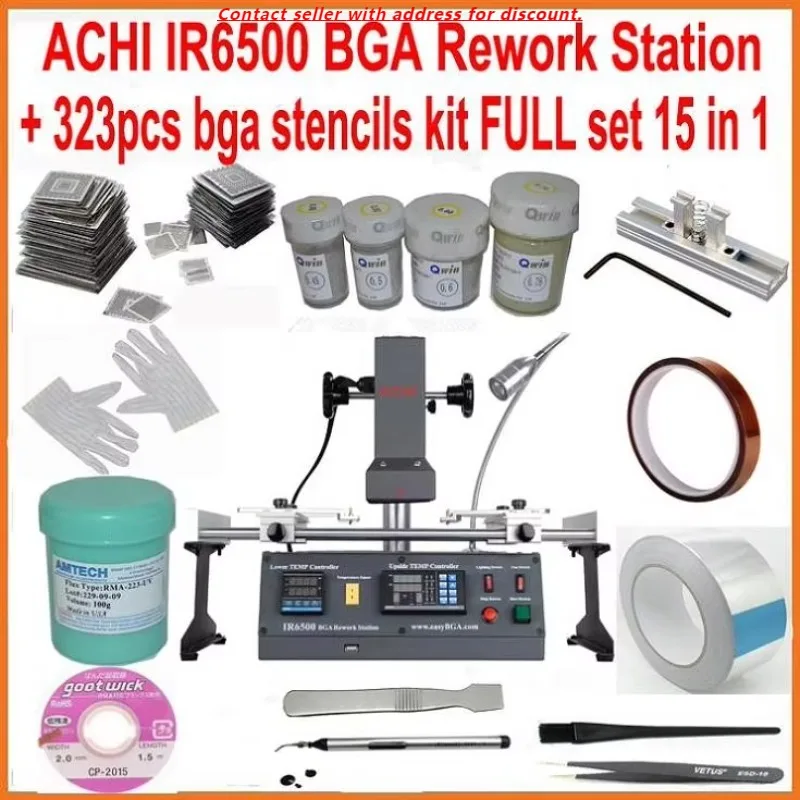

New BGA Rework Station Infrared ACHI IR6500 Motherboard Repair Machine + 323pcs Bga Stencils Kit Reballing Base