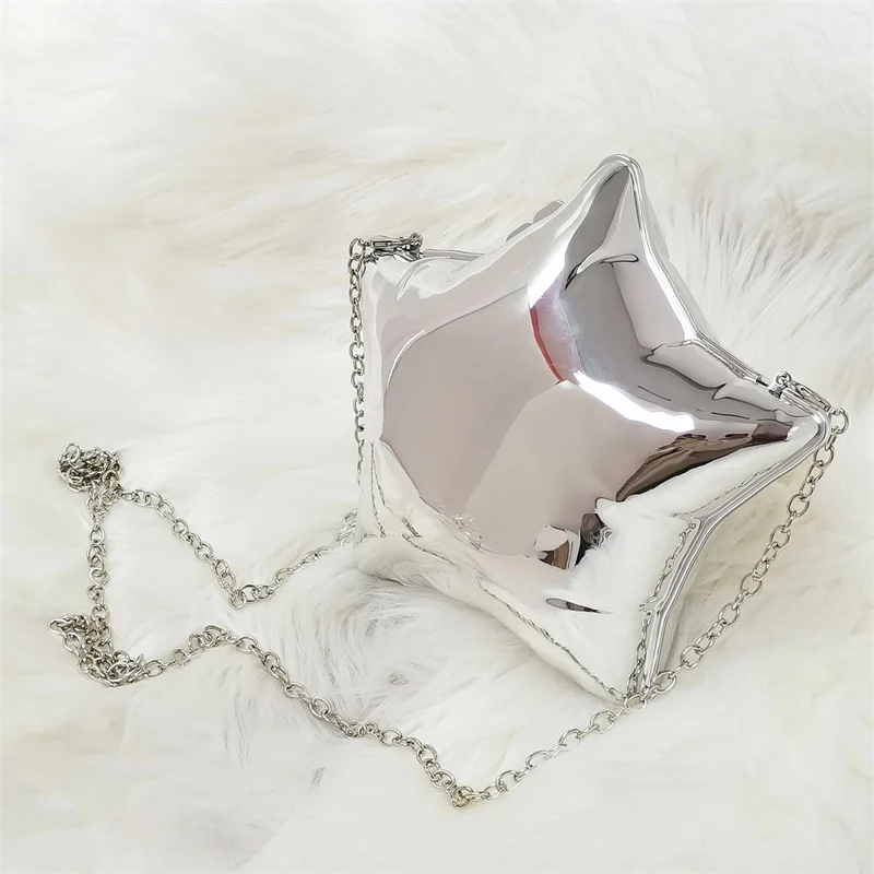 Fashion Shiny Gold and Silver Star Bag Mini Chain Crossbody Acrylic Delicate Box Casual Shoulder Bag Dinner Women's Bag