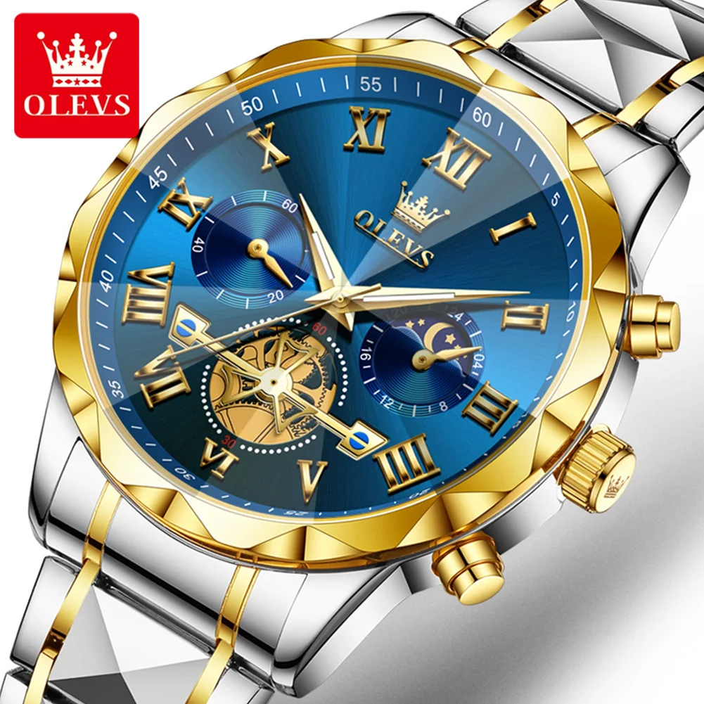 OLEVS 2709 Watch Man Business Original Moon Phase Diving Quartz Wristwatch Waterproof Super Luminous Watches For Man Reloj