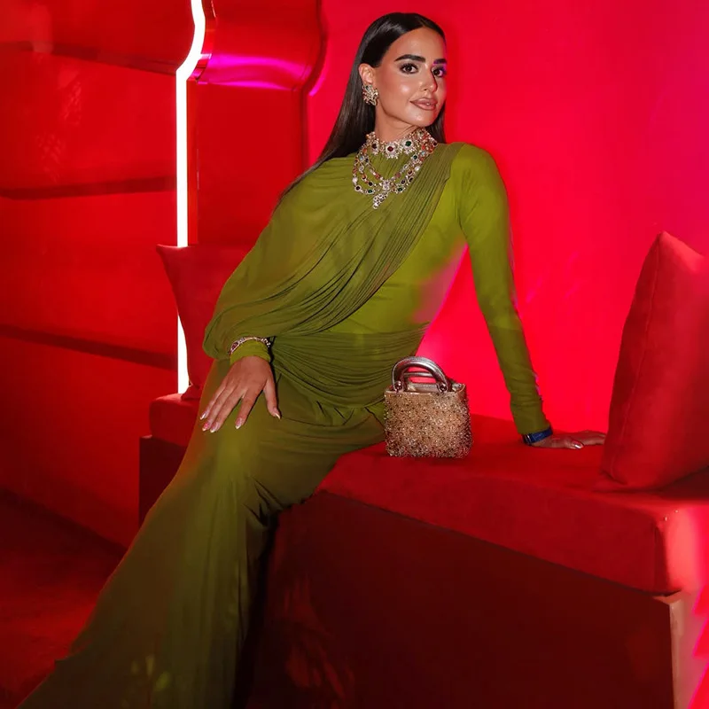 Vestido de fiesta largo ajustado con volantes y capas de malla para mujer, vestido de noche ajustado elegante con cuello redondo y un hombro, vestido largo para banquete