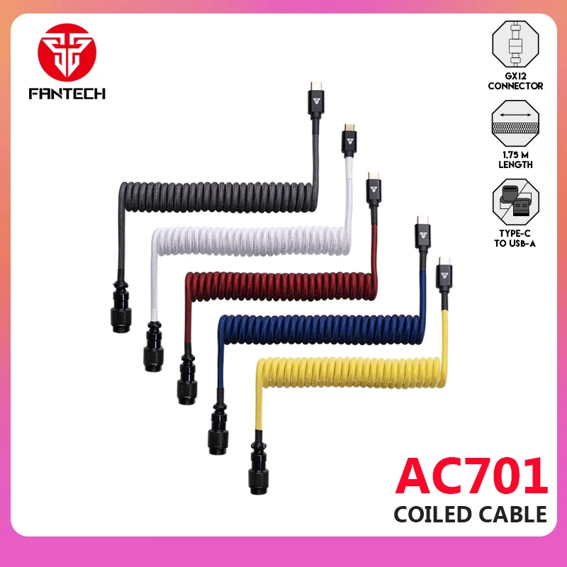 FANTECH AC701 Mechanical Keyboard Coiled cable type C USB Wire Cable Mechanical keyboard Aviator Desktop PC Aviation Connector