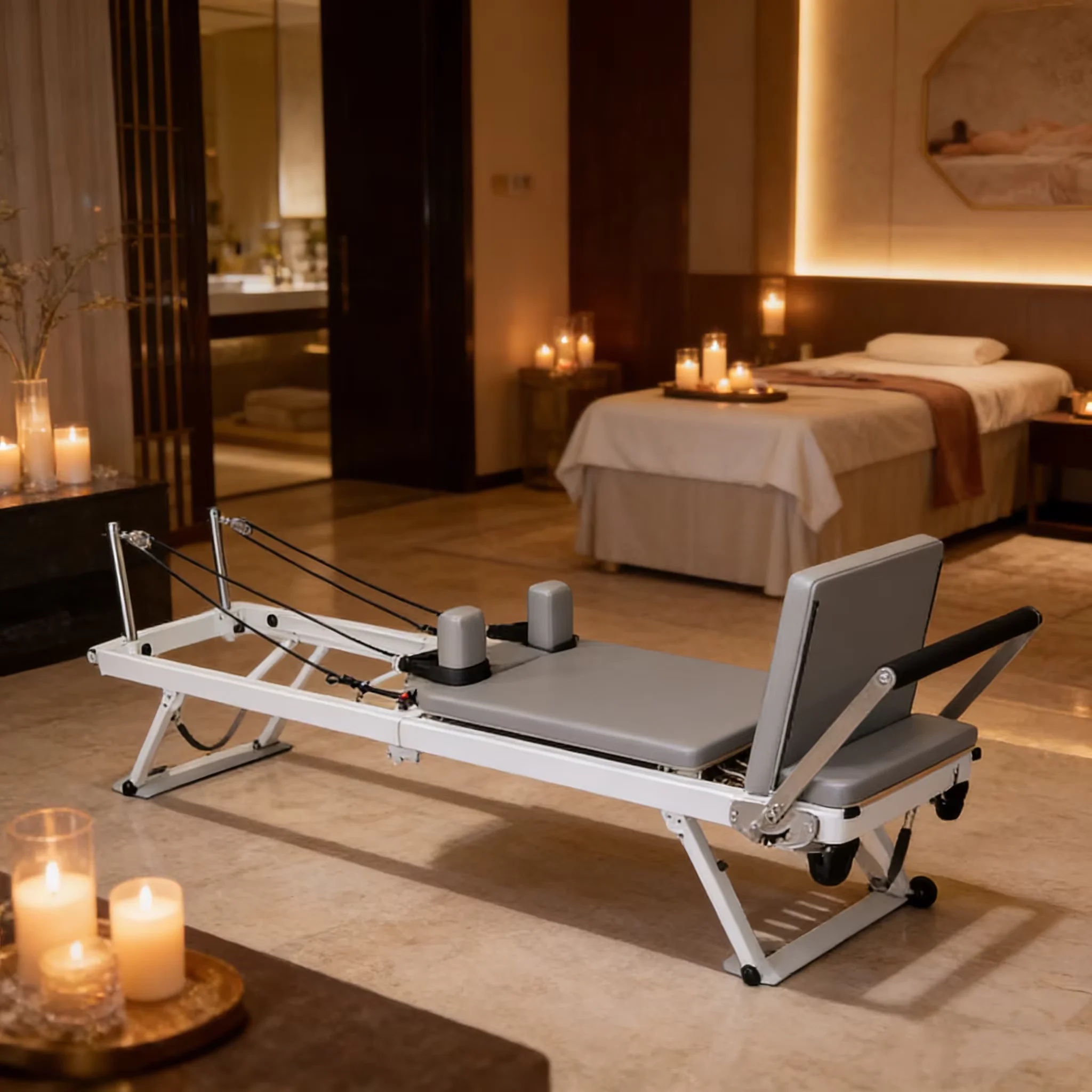 Draagbare opvouwbare Pilates Reformer voor het tonifiëren van het hele lichaam, het versterken van de core, afslanken en eenvoudige training thuis.