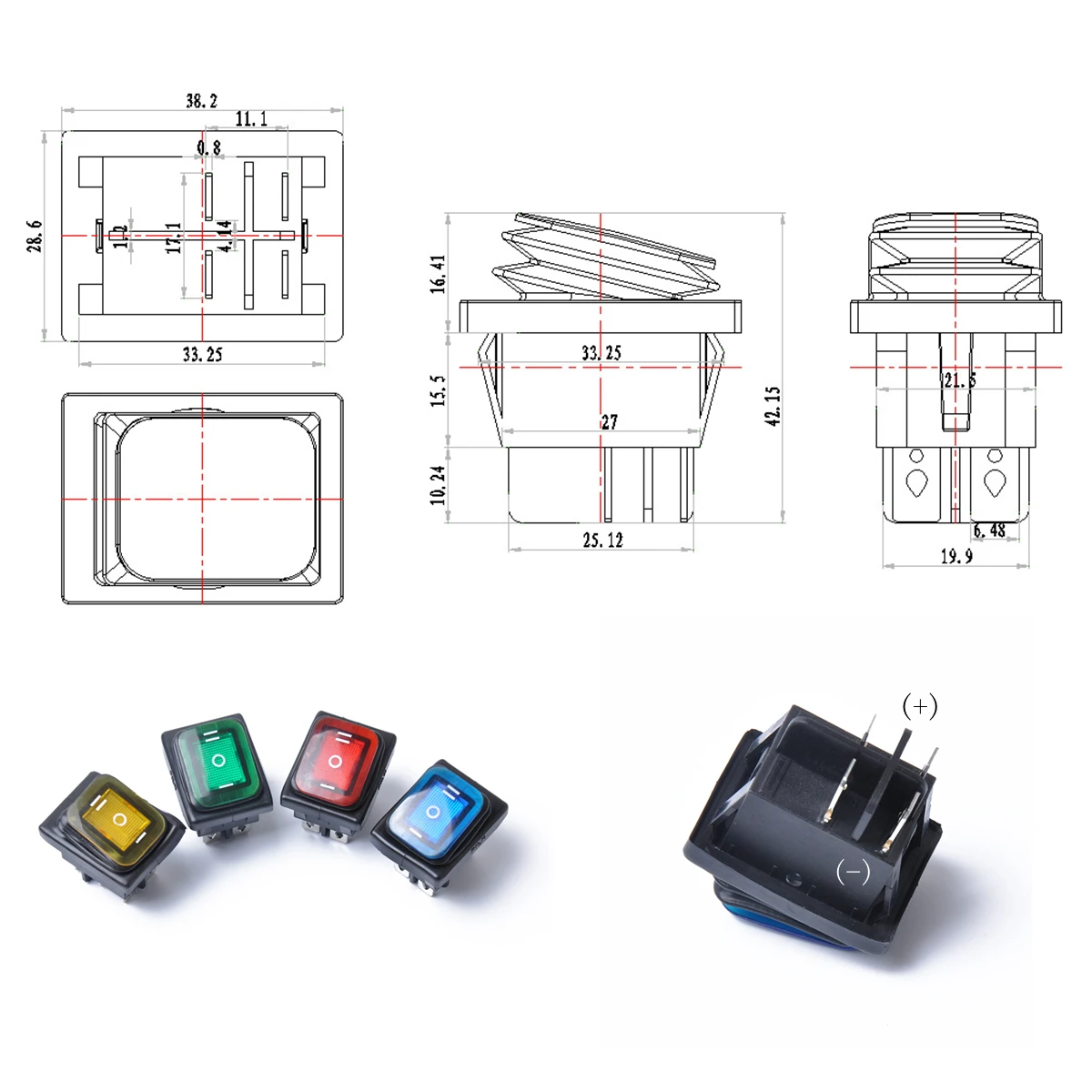 

Waterproof Switch 12V Boat On- 4 Pin Round Latching Led Green 4 Pin Rocker Light Boat Accessory