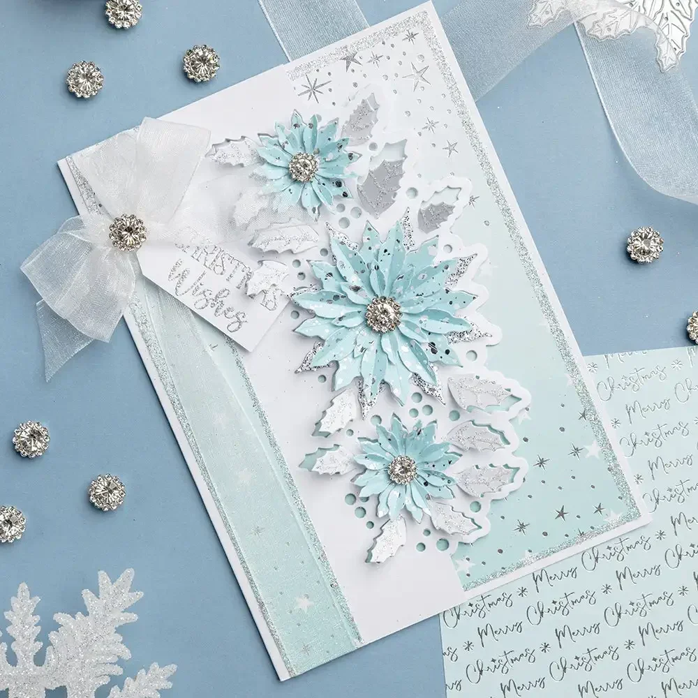 Wonderland Ice Skate Winter Christmas Snowflake Poinsettias Cutting Dies Hot Foil Scrapbooking Diary Decorate Embossing Templat