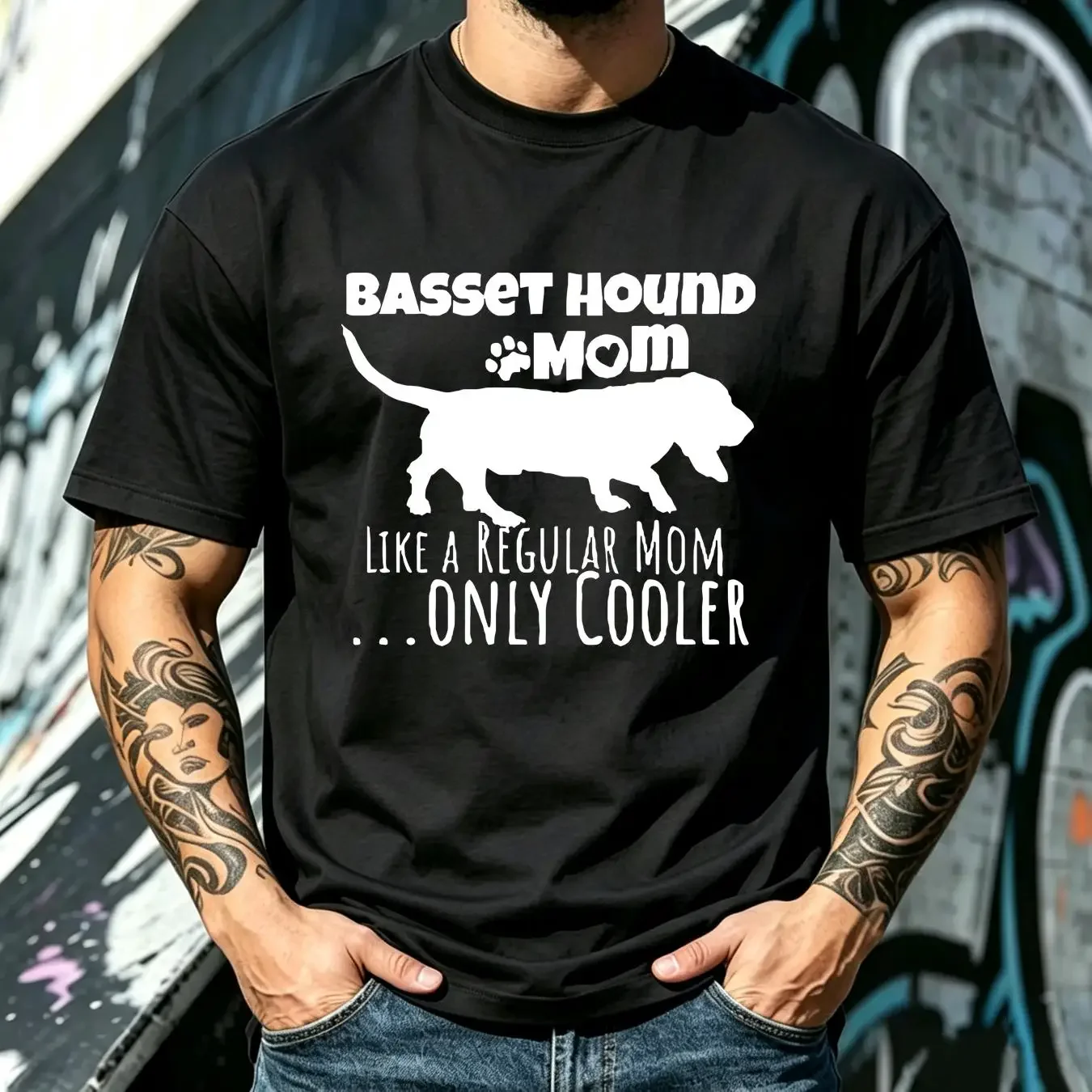 washed T Shirt Basset Hound Mom Like A Regular Only Cooler Ladies Fitted Small 2XL long or short sleeves vintage Washed