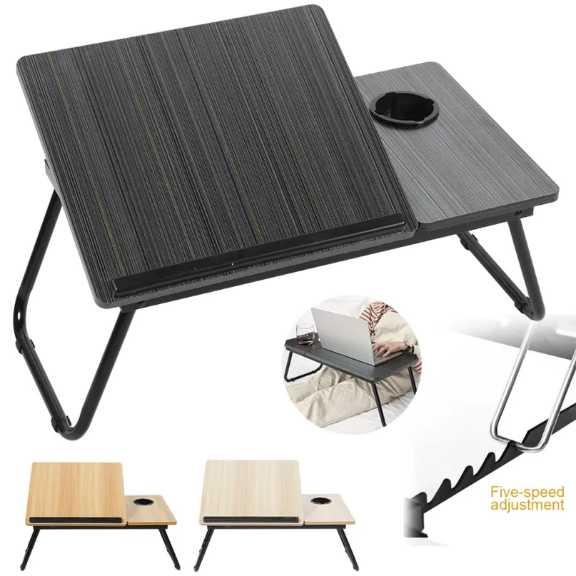 Mesa Multifuncional Plegable y Portátil para Cama, Escritorio Ajustable en Altura con Portavasos para Cama u Oficina