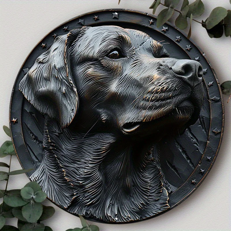 

Dog Themed Wreath Sign, 2D Flat Print, Round Aluminum Metal Decor for Wall, Home, Apartment, Ideal As Holiday Gift