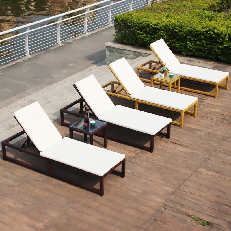 Outdoor bed leisure villa terrace rattan outdoor balcony courtyard lounge chair waterproof swimming pool beach chair new