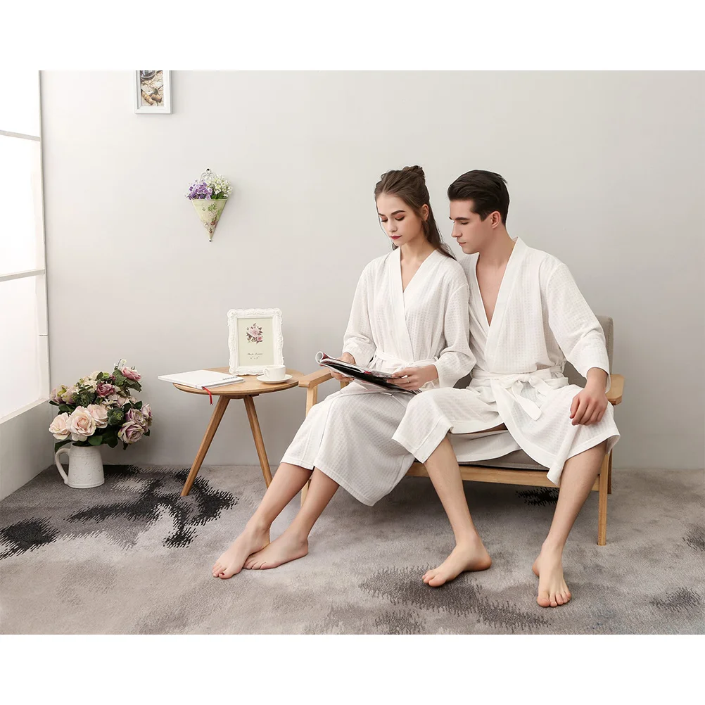 

1 pc 7/8 Sleeve Couples Bathrobe Quick-Dry Lightweight Summer Autumn Sleepwear Practical Polyester Bathrobes for Home Use Unisex