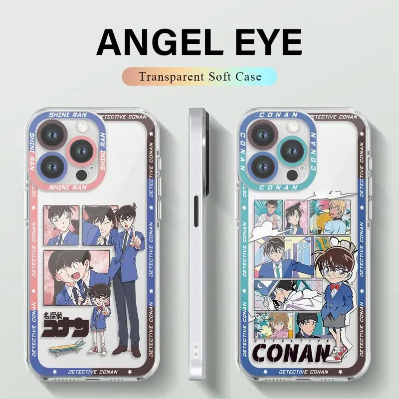 Przezroczyste etui na telefon Apple iPhone 15 14 13 12 11 pro Max 13 12 Mini XS XR X 7 8 6S plus Anime Cartoon detektyw Conan miękka okładka