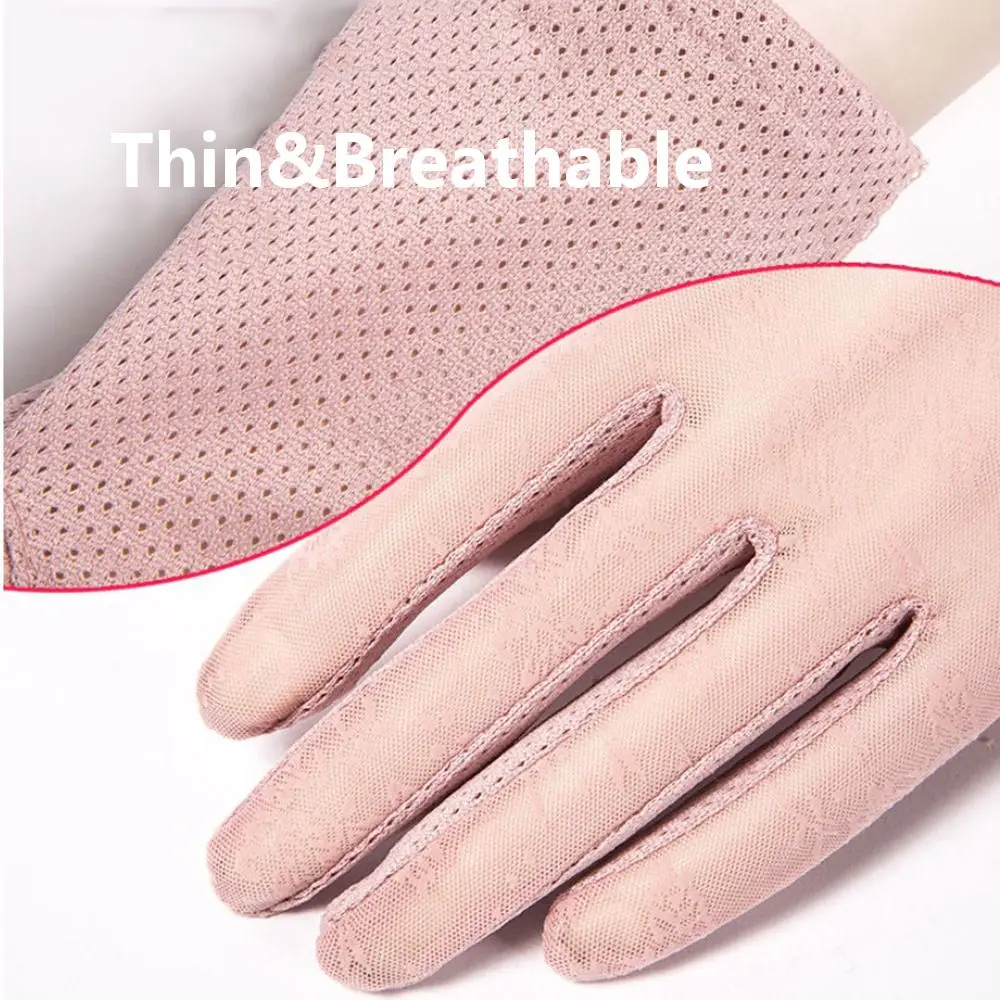 Women\'s Summer Lace Floral Outdoor Touch Screen Finger Gloves Breathable Ladies Ice Silk Lace Sunscreen Non-slip Driving Gloves