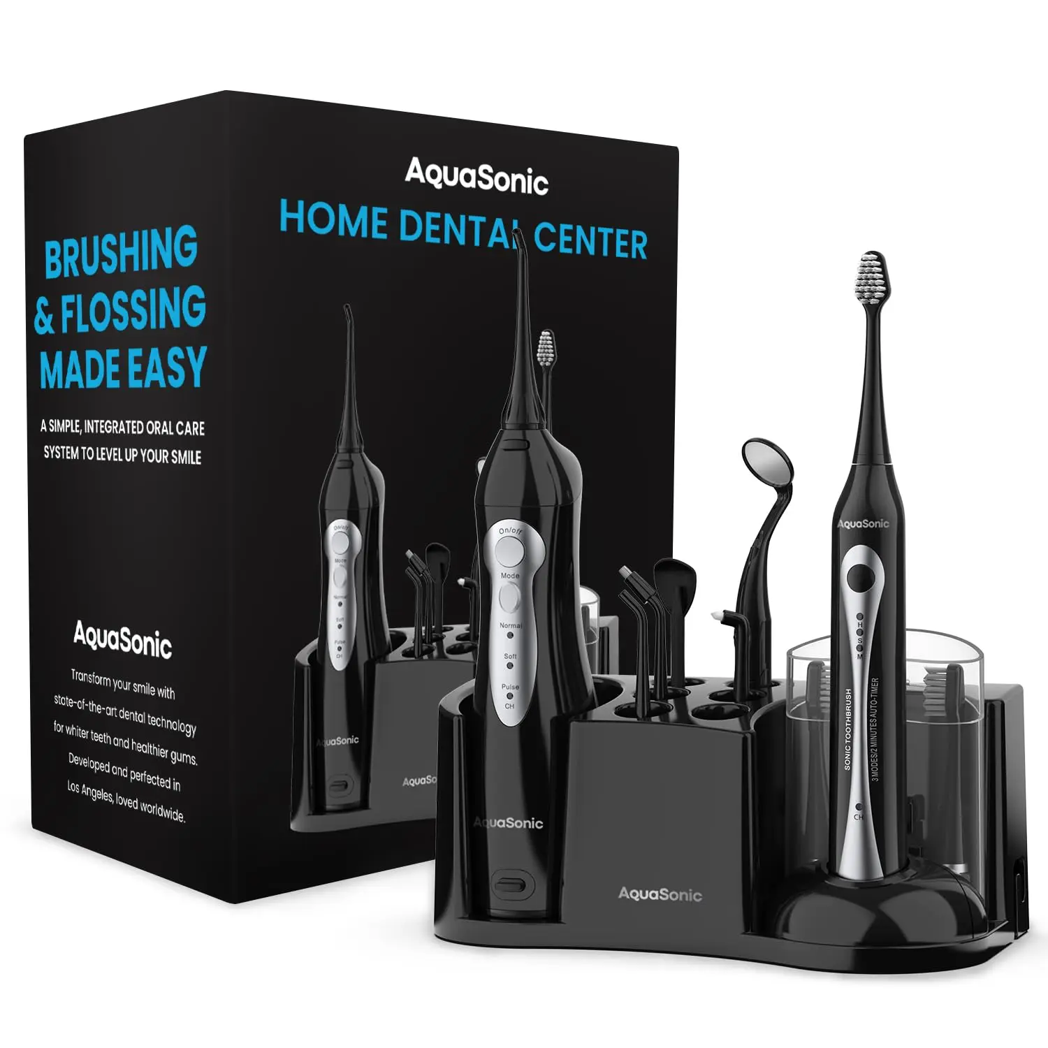 

Home Dental Center Rechargeable Power Toothbrush & Smart Water Flosser - Complete Family Oral Care System - 10 Attachm