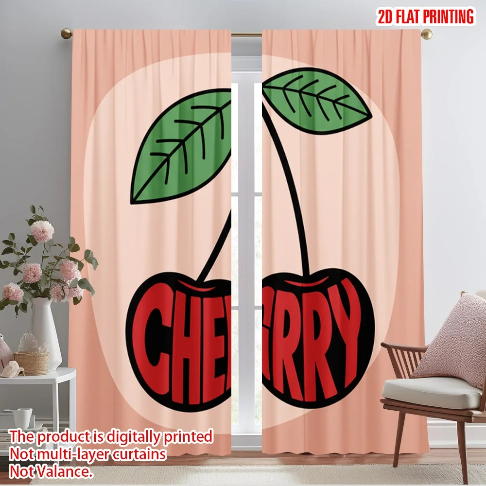 

2pcs 2D flat printing Curtains Cherry Fruit Polyester Without Electricity Party Decorations Perfect for All Season celebrations