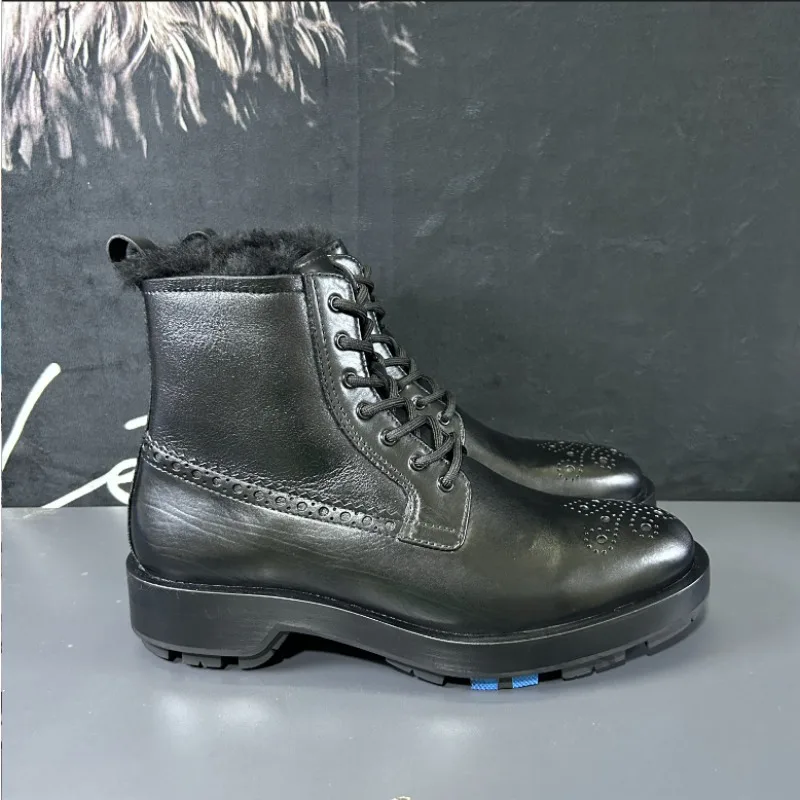 مصمم تشيلسي أحذية رجالية أحذية الشتاء الصوف السميك الدافئة عالية أعلى جلد طبيعي عارضة العمل دراجة نارية الثلوج الأحذية الذكور #6