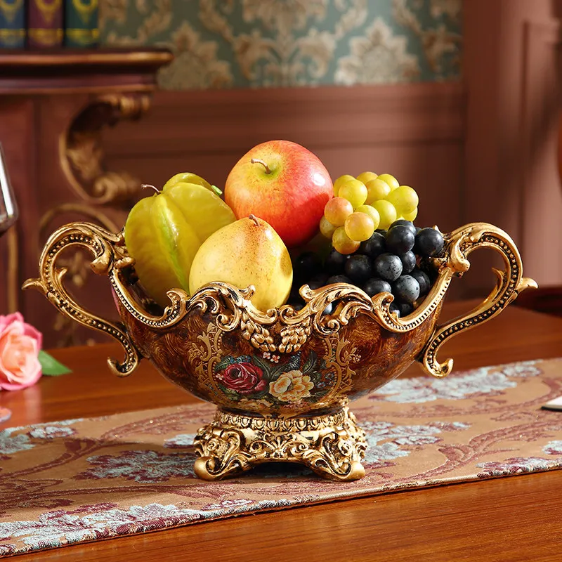 Bol à fruits de style européen de luxe avec poignées, bol de service décoratif en résine écologique pour la maison et la cuisine