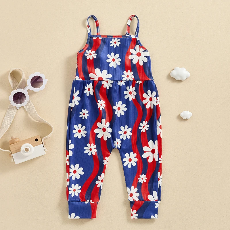 

Adorable Infant Denim Overalls Romper with Ruffled Straps and Bow Detail for Summer 4th of July Celebration - Newborn Girl Cute