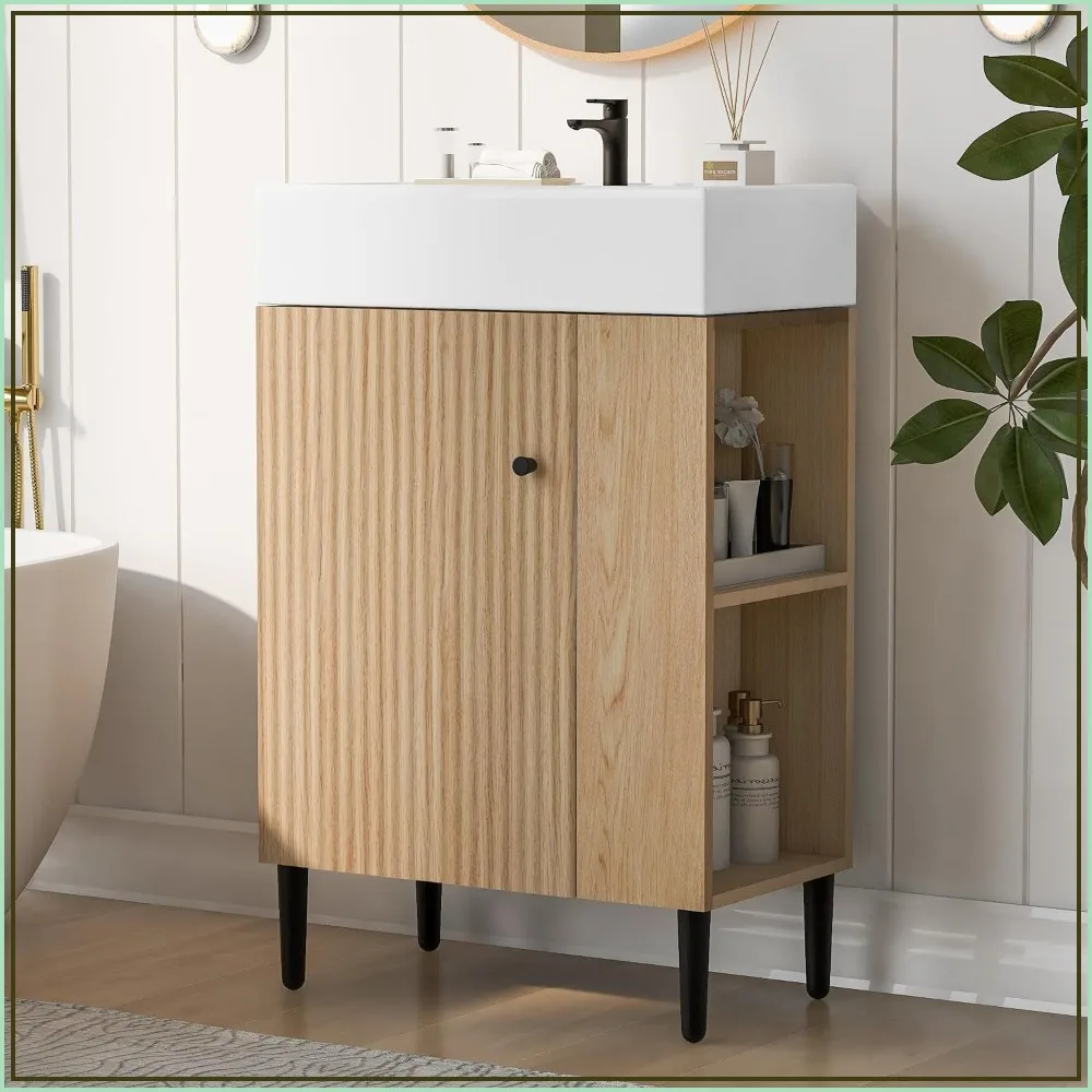 Bathroom Vanity with Sink, 20 Inch Free Standing Storage Cabinet Combo, Undermount Basin, Oak