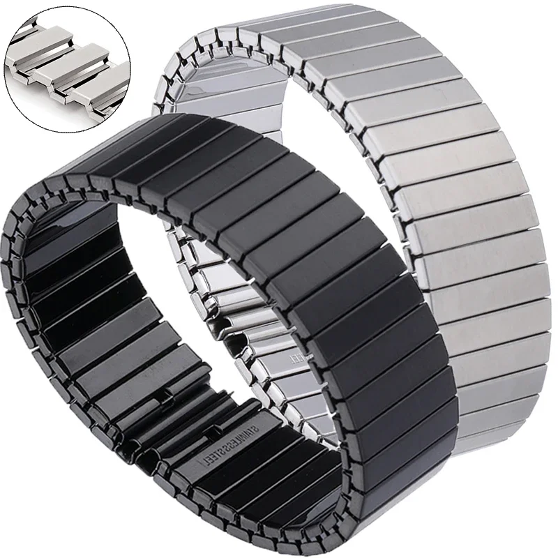 Elastic Stretch Strap 14mm 16mm 18mm 20mm 22mm Stainless Steel Watch Band Metal Bracelet Expansion Wristband Replacement Belt