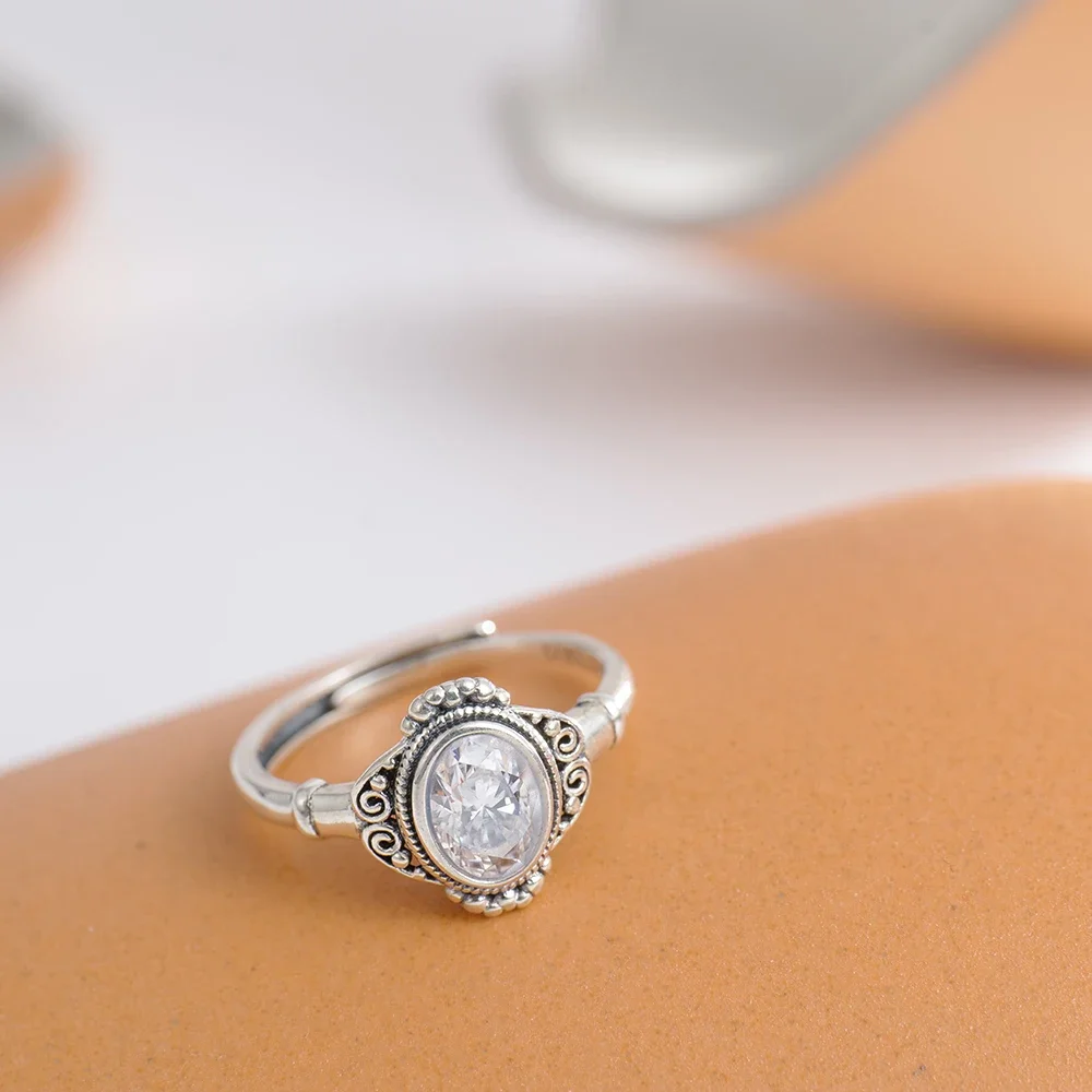 

1Ct Moissanite S925 Silver Diamond Ring Adjustable Open Bands Women's Engagement Wedding Anniversary Jewelry Floral Boho Gifts