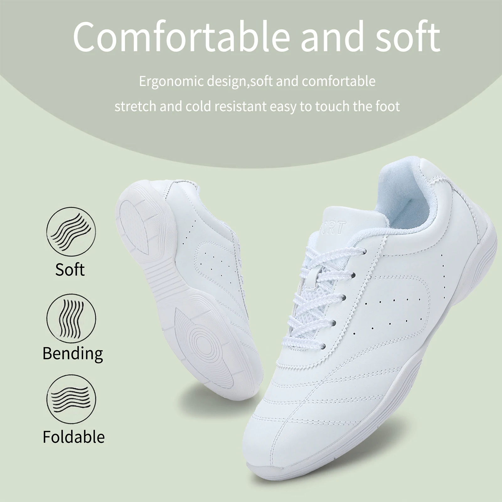White Cheer Shoes For Girls Women Breathable Cheerleading Dance Shoes Comfortable Aerobics Sports Sneakers 2555