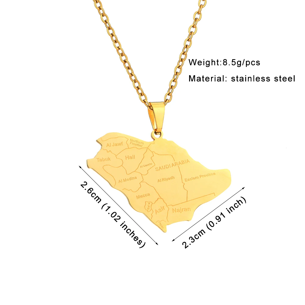 New Saudi Arabia Map City Pendant Necklace Stainless Steel Arab Emblem Men Women Ethnic Map Jewelry Patriotic Gift view 6