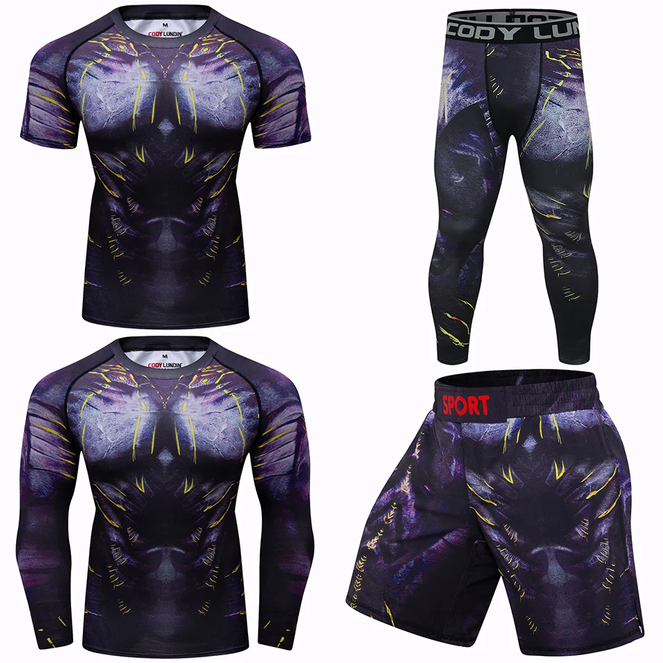 

Custom MMA Sportswear Compression T-shirt 3D Fitness Tights Men BJJ Rashguard T shirt +MMA Shorts Trousers Men's Boxing Clothing