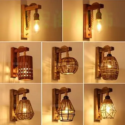 Bamboo Lantern Wall Lamp Natural Rattan Wicker E27 Chandeliers Hand-Woven Bamboo Room Decor Lampshades Wall Light Fixtures